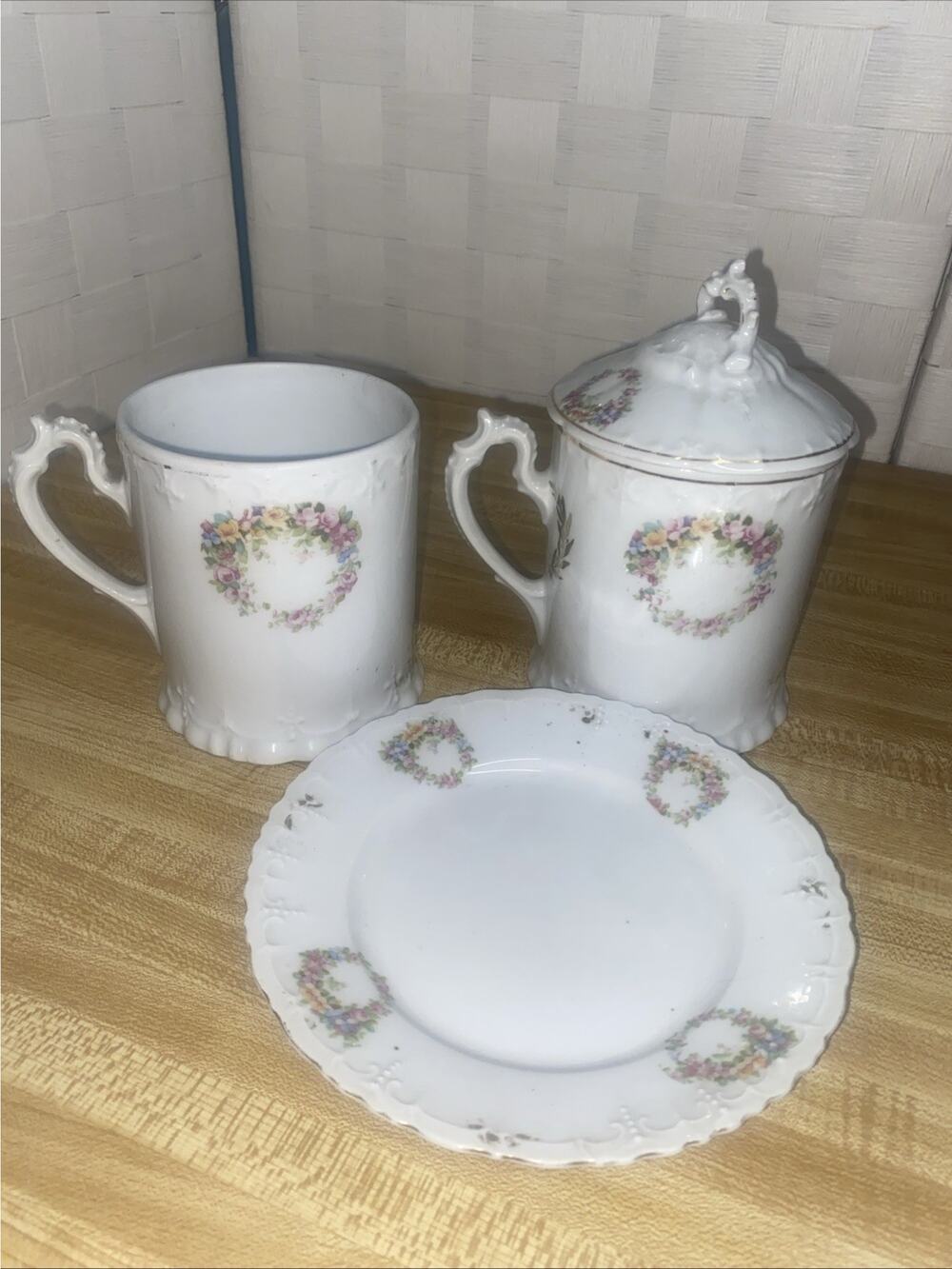 Antique M.Z. Austria Moritz Zdekauer HandPainted China 4 Pc Set Floral Gold Trim